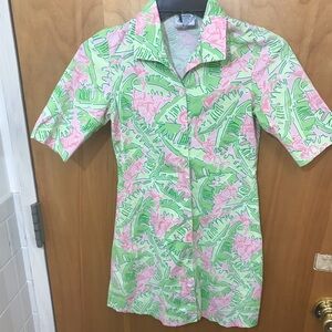 Lilly Pulitzer Girls Classic button front Shirt Dress monkey print sz 8 EUC